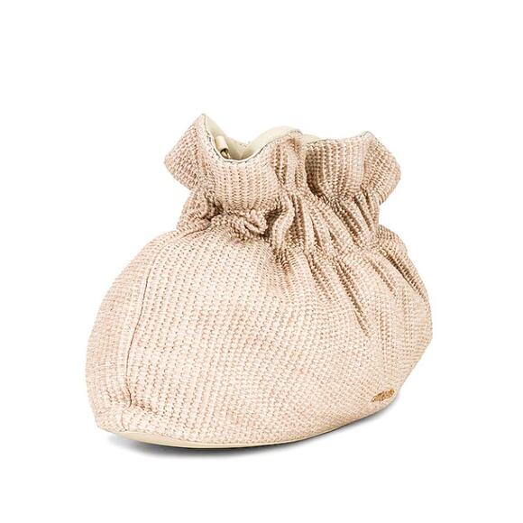 Cult Gaia Bara Shoulder Bag Cream Raffia Ruched Gold Chain Purse - Picture 6 of 16